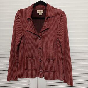 Woolrich Sweater Cardigan Weathered Cabernet Ribbed Knit‎ Grandpa Womens Medium